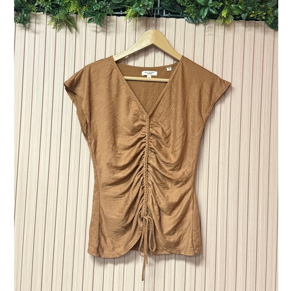 Max Studio Center Cinched Knit Top Surplice V-Neck Short Sleeve Size S
